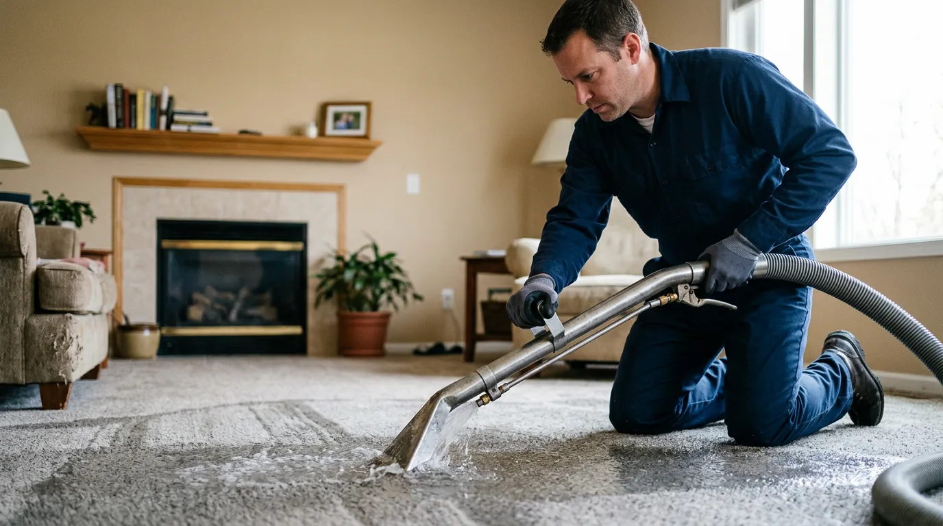 Water damage restoration technician working near Cadillac, MI